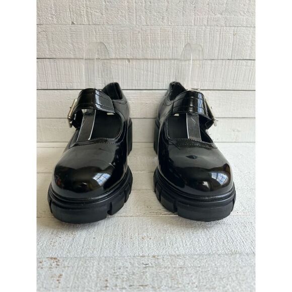 ASOS DESIGN Black Patent Chunky Mary Jane Platform Shoes Buckle Strap Grunge Y2K - Picture 3 of 9
